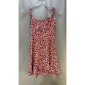 Lily Rose Skater Dress Girls Juniors' Medium Red Floral Smocked Tied Shoulder